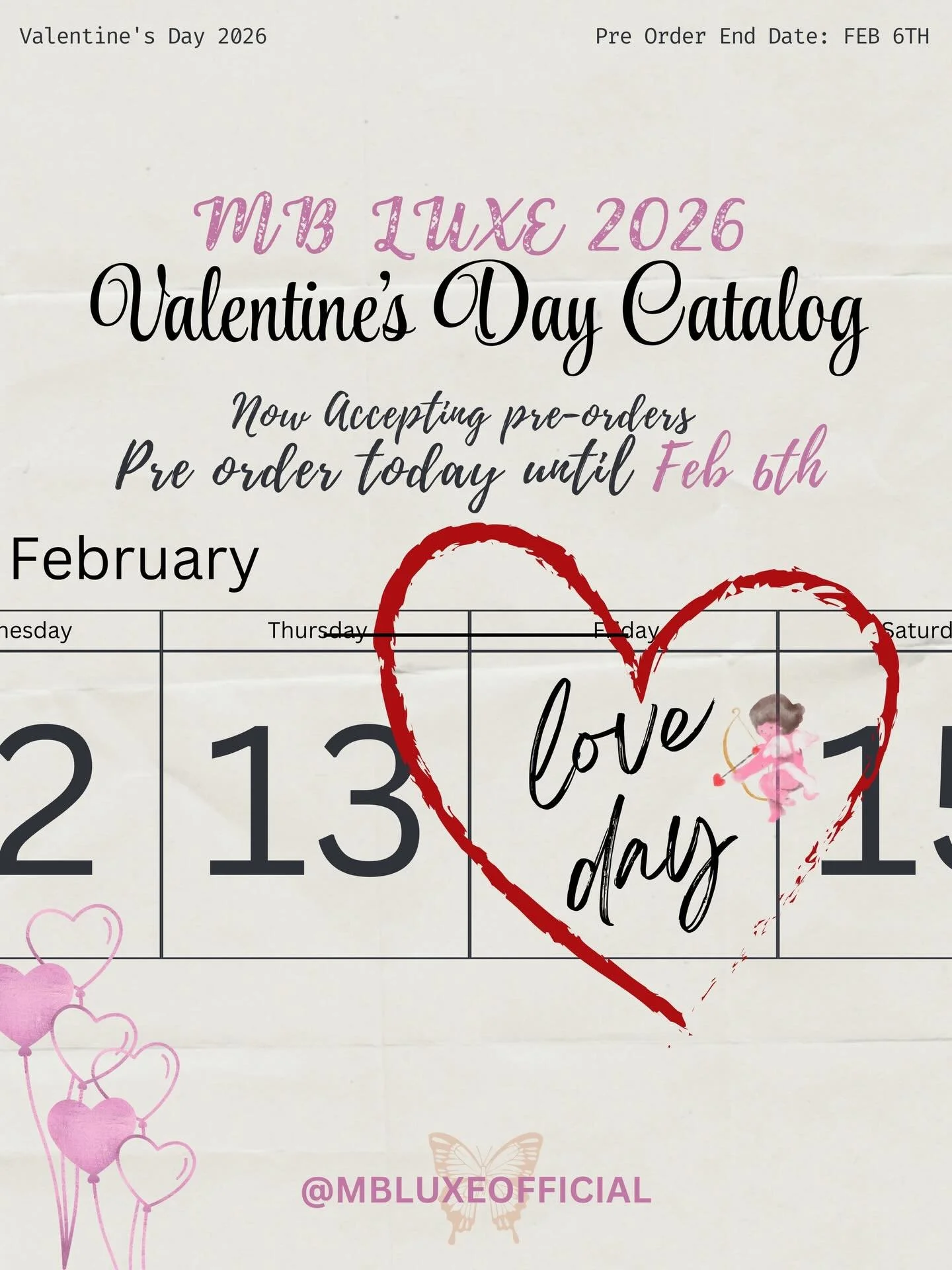 MB LUXE 2026 Valentine&rsquo;s Day Catalog 🪽🏹

As the year gets closer to an end, that only means one thing, Valentine's Day is around the corner! ♡ Starting tomorrow I will be accepting pre-orders until FEBRUARY 6th.

⏳ Pre-orders open: Dec 31st
c