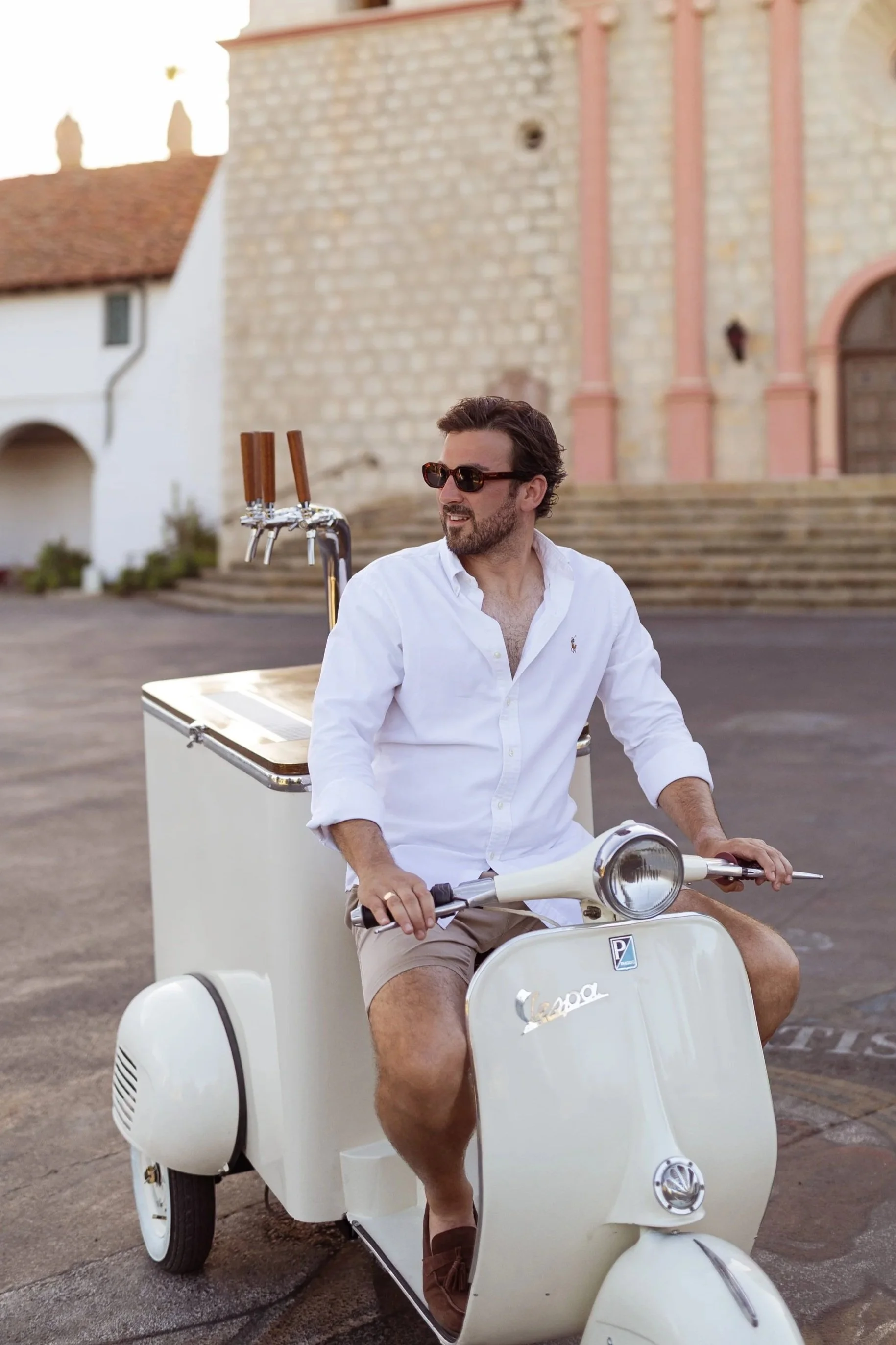 Man on Vespa mobile bar build in Santa Barbara