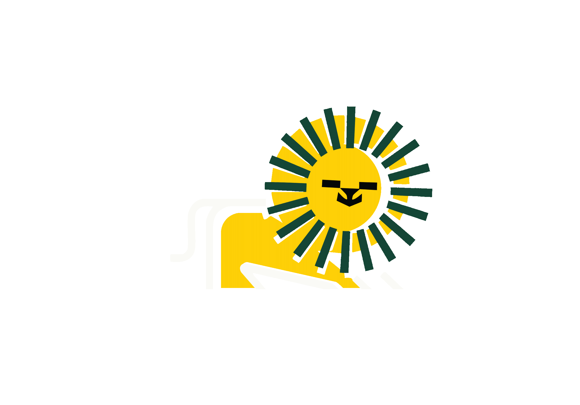 Un'illustrazione stilizzata di un cane seduto con il volto di un sole sorridente, con raggi solari attorno, che indossa occhiali da sole. Lo stile è minimalista e i colori principali sono il giallo, il nero e il bianco.