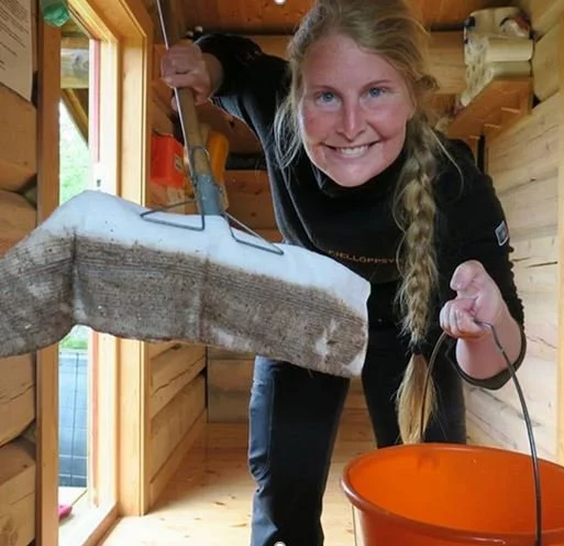   Her er Anne Eline Streitlien i gang med vask av Åsbua.  