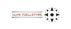 Logo med teksten 'ULVIK FJELLSTYRE' ved siden av et svart og hvitt symbol som ligner en kompassrose.