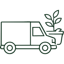 Outline of a delivery truck with a potted plant in the back