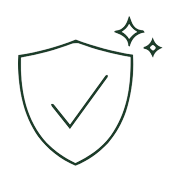 Outline of a shield with a check mark in the center, symbolizing security or protection.