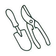 Outline of a trowel and pruning shears