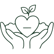 Outline of hands holding a heart with a small plant growing from it