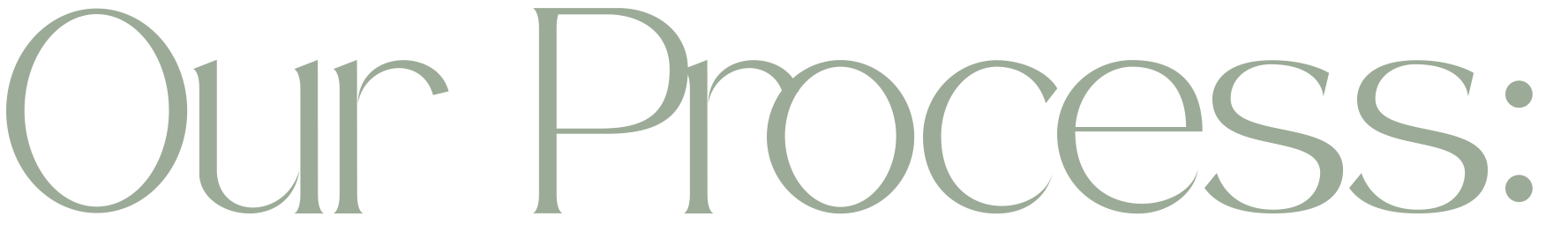 Text that reads 'Our Process:' in a stylised font.
