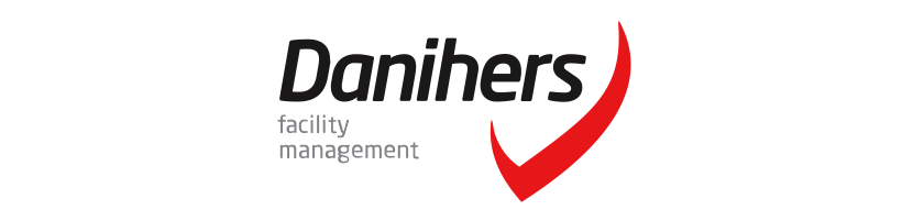 Daniher's Facility Management logo with a black background, the company name in bold black and gray text, and a red checkmark design.