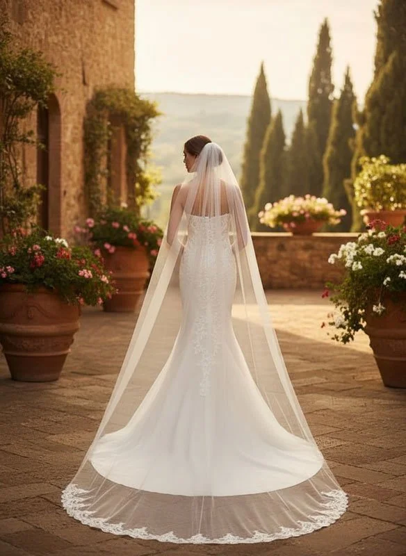 Celine-lace-edge-single-tier-bridal-cathedral-length-wedding-veil-under-$100-back-view-Voile-cathédrale-en-dentelle-MadeWhite.jpg