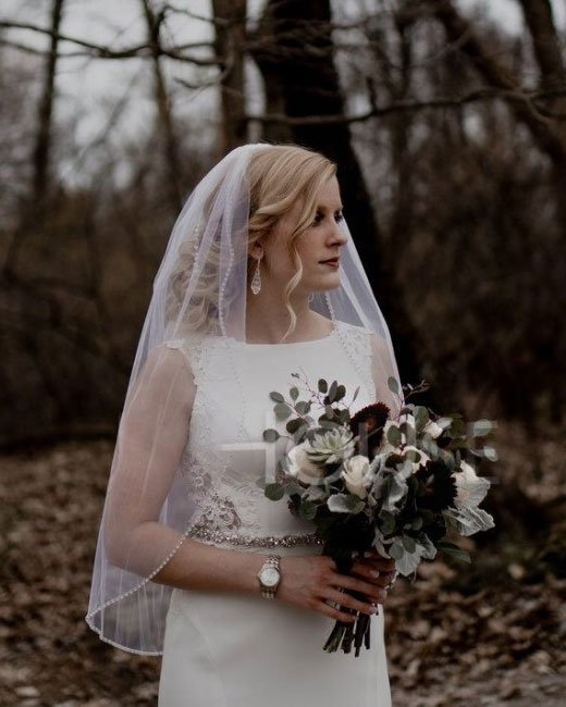 Tessia Beading Sequin Beaded Edge Single Tier Bridal Fingertip Length Wedding Veils