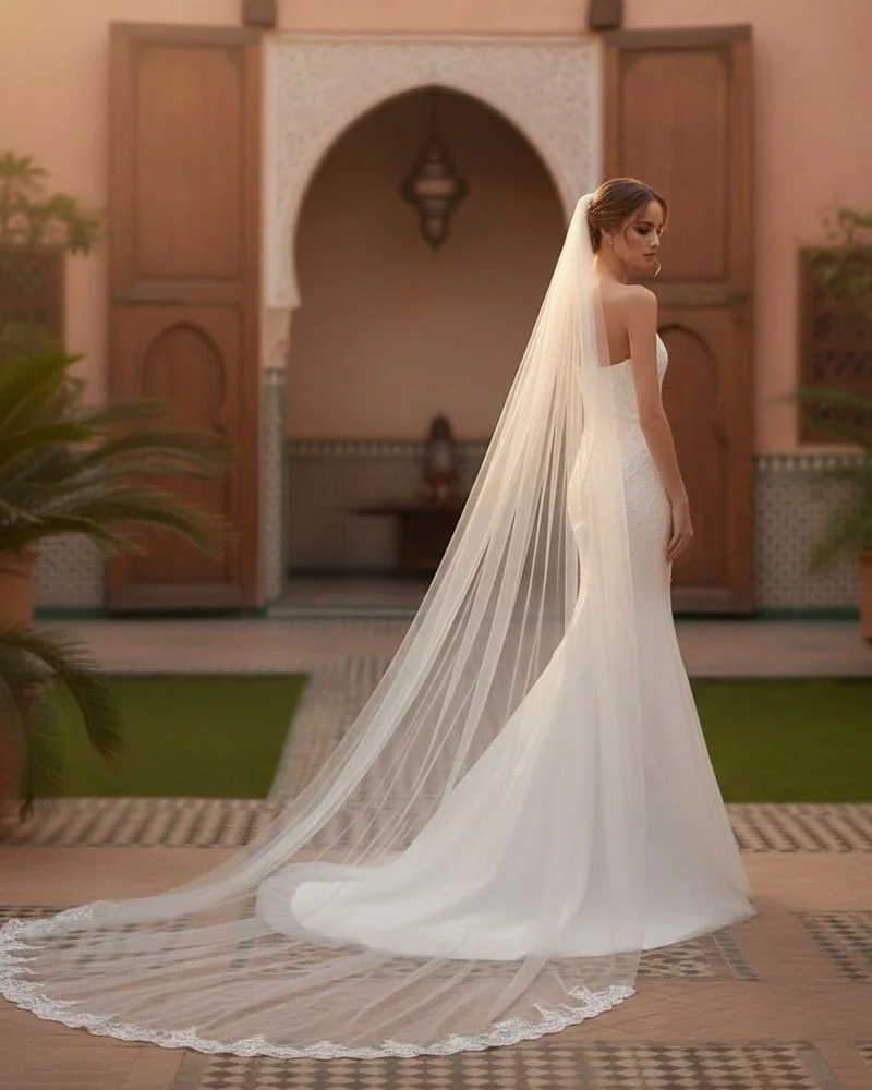 Celine-lace-edge-single-tier-bridal-cathedral-length-wedding-veil-under-$100-side-back-view-Voile-cathédrale-en-dentelle-MadeWhite.jpg