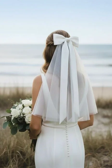 Ari Long Tail Satin Ribbon Bow Wedding Veil