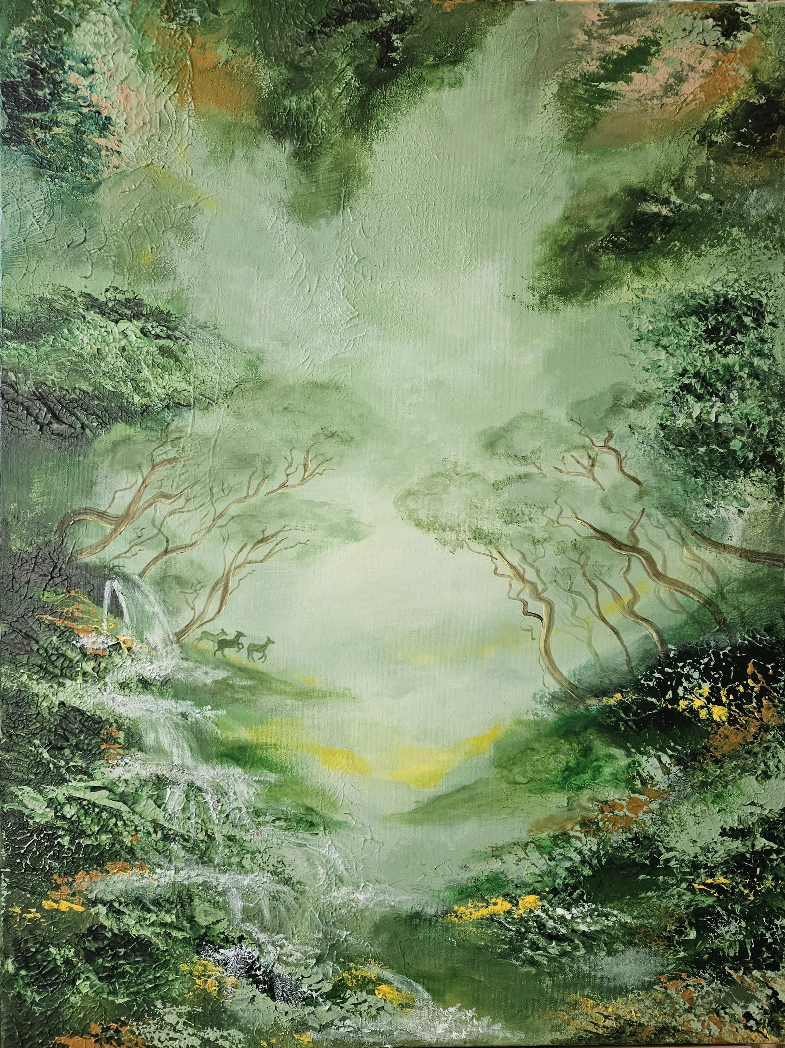 Art Print Flowing Through Green