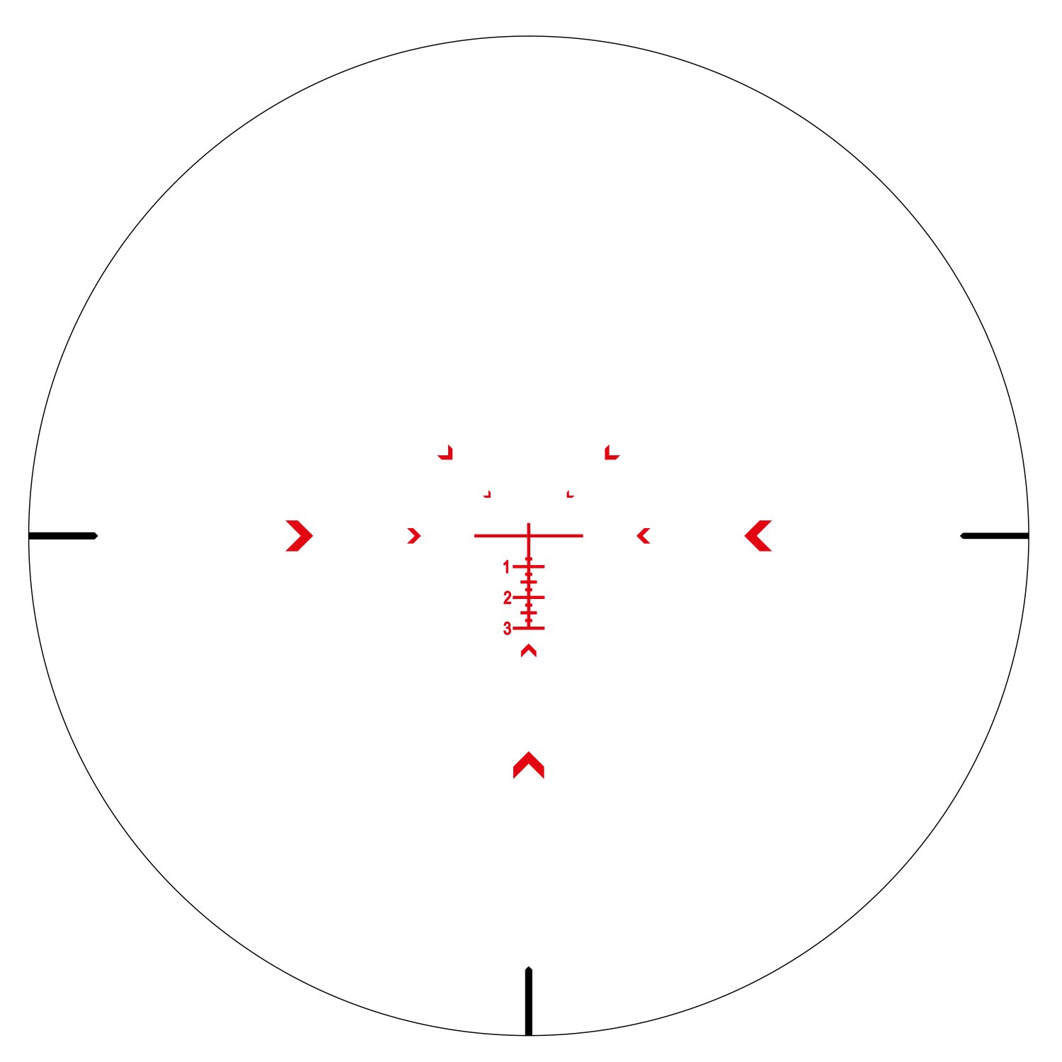 Das Bild zeigt einen roten Zielhilfemarker für Scharfschützen auf einer weißen, schwarzen und roten Zielscheibe.