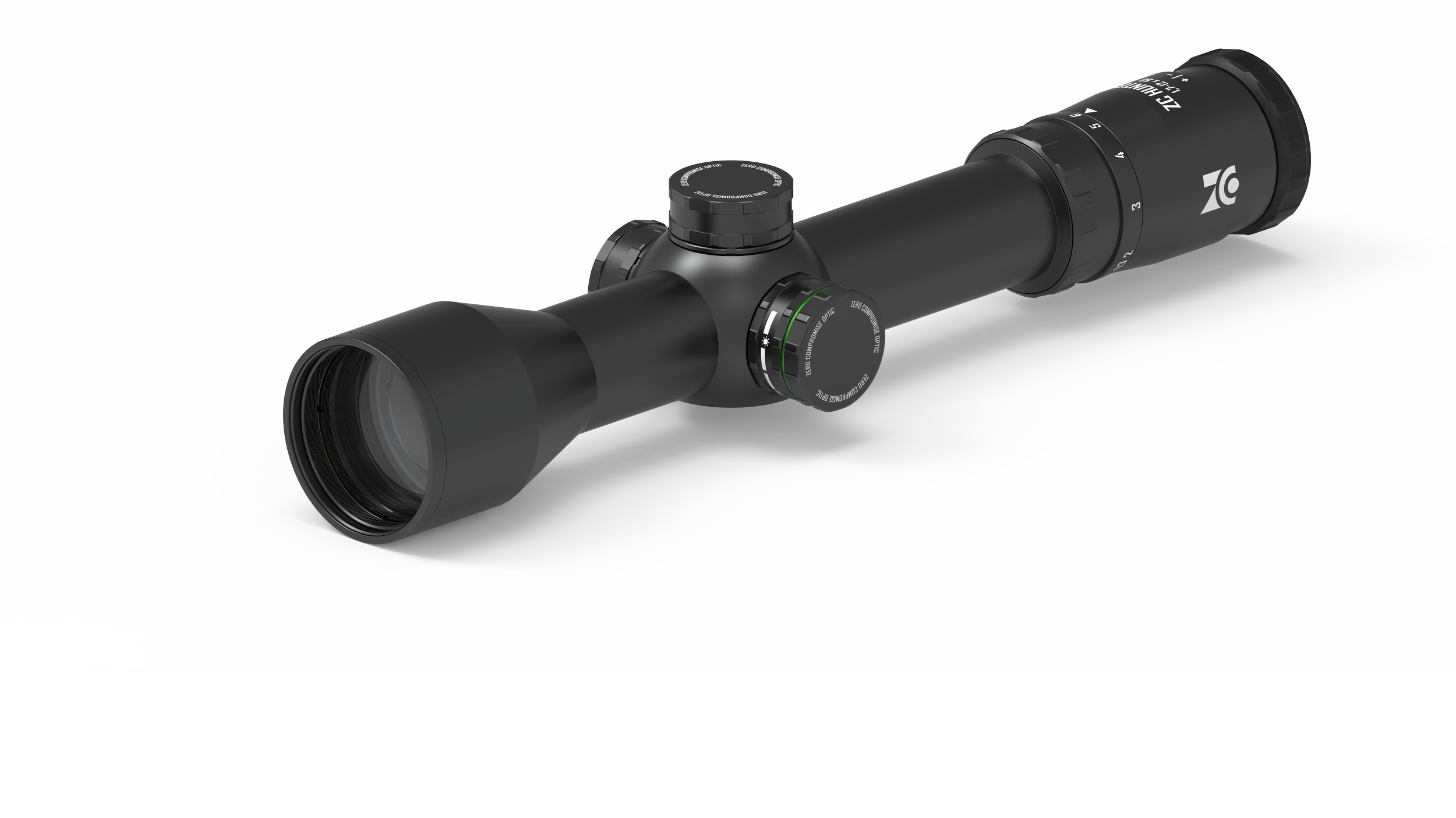 Schwarzer Glaszierringteleskop mit Verstellknöpfen auf weißem Hintergrund.