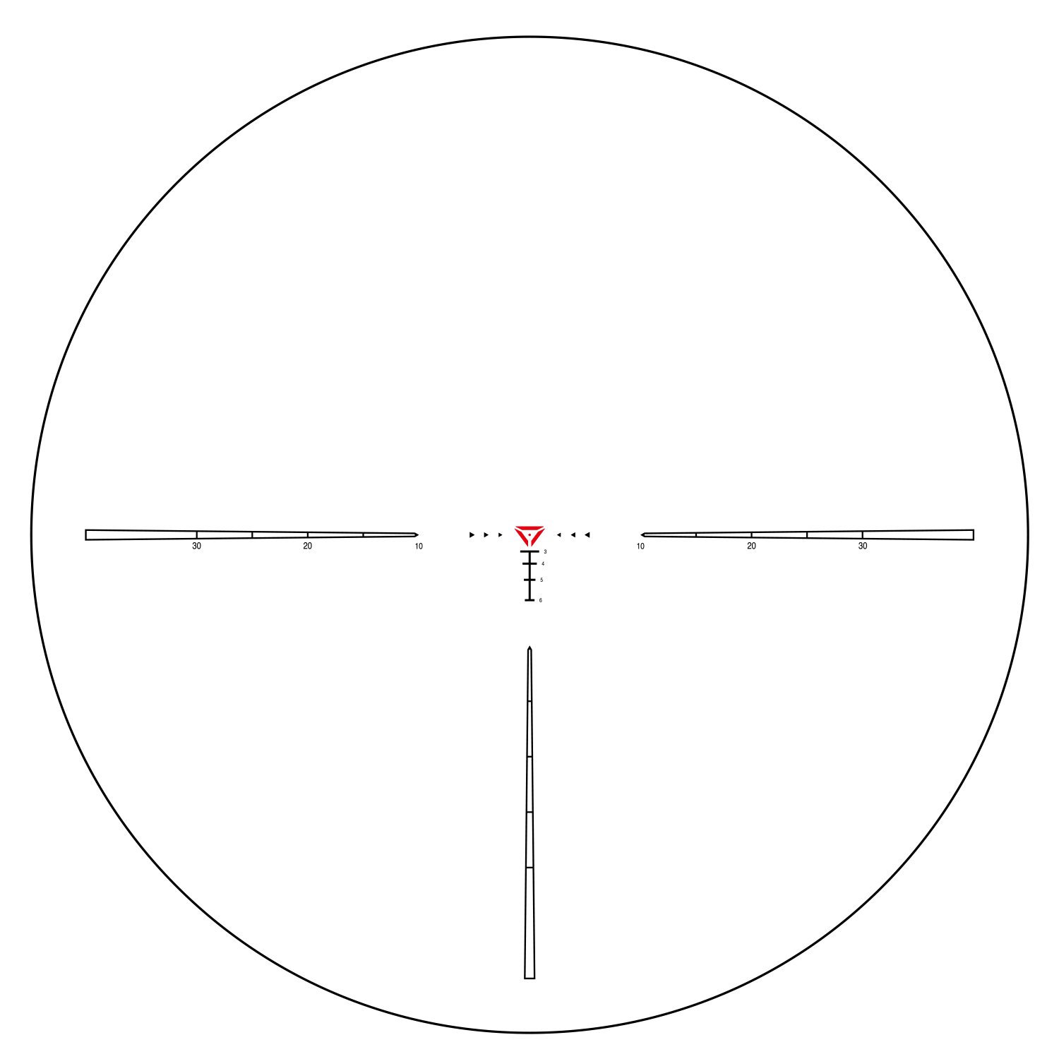 Verschiedene Zielhilfemarker in einem Schieß- oder Zielfernrohr. Mitte mit roten Markierungen, um das Ziel auszurichten.
