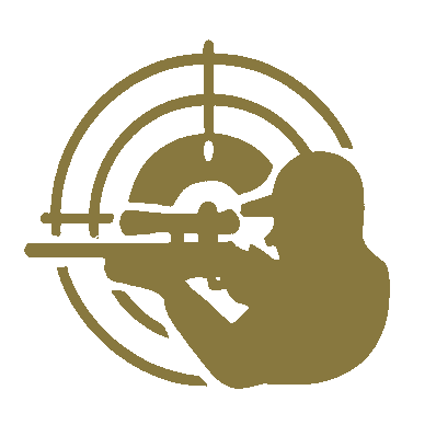 Silhouette eines Menschen, der mit einem Gewehr auf eine Zielscheibe schießt, auf schwarzem Hintergrund.