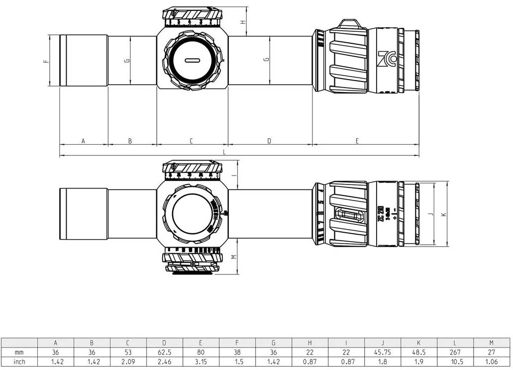 Technische Zeichnung eines horizontalen Verbindungselements mit Maßen in Millimetern und Zoll, inklusive Details wie Gewinde, Dichtungen und Verbindungsklemmen.