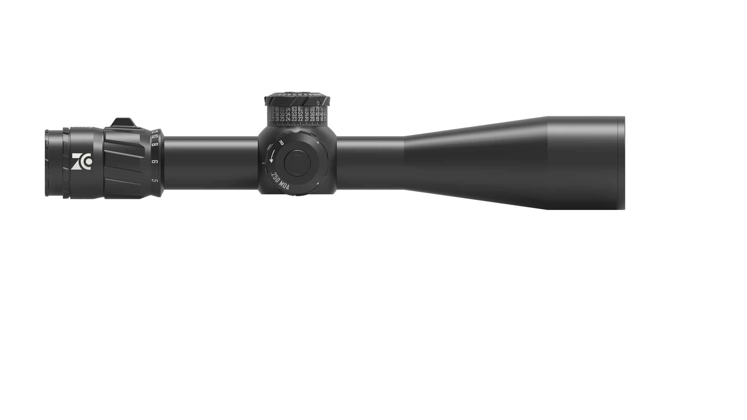 Zeiss Fernglas mit schwarzem Gehäuse, das eine Rändelung und Skalen zeigt, auf schwarzem Hintergrund