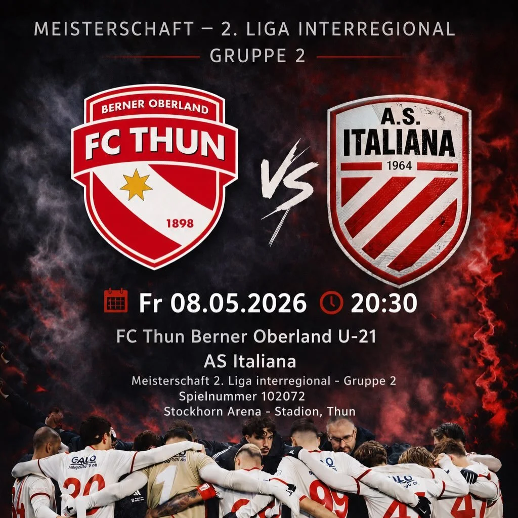 🔴⚪️Heute fahren wir nach Thun zur Stockhorn Arena!
Dort warten wir wie immer auf die volle Unterst&uuml;tzung unserer Fans ❤️🤍‼️
💪🏽Gemeinsam sind wir st&auml;rker! ⚪️🔴

#forzaragazzi As.Italiana ⚪️🔴🔥
