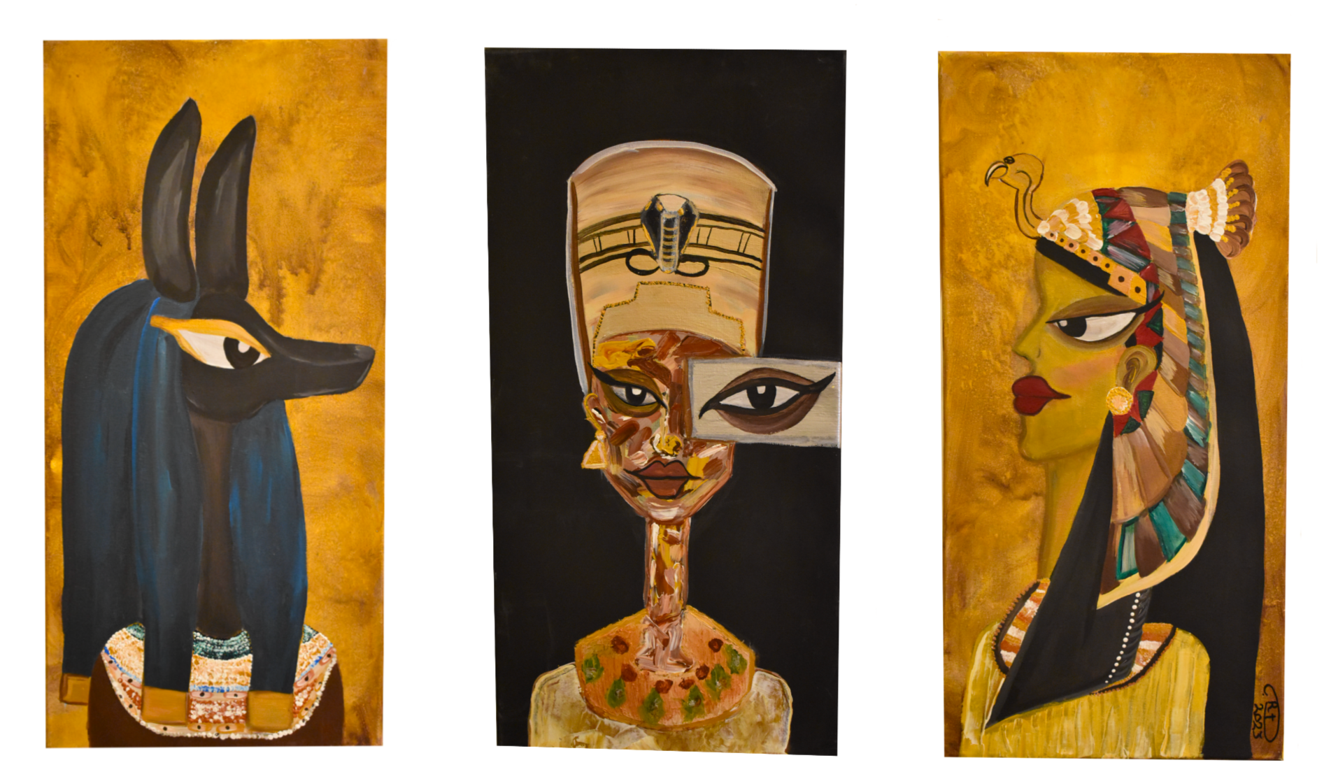 Egyptian (3 pieces), Acrylic on Canvas, 60 cm x 30 cm  
