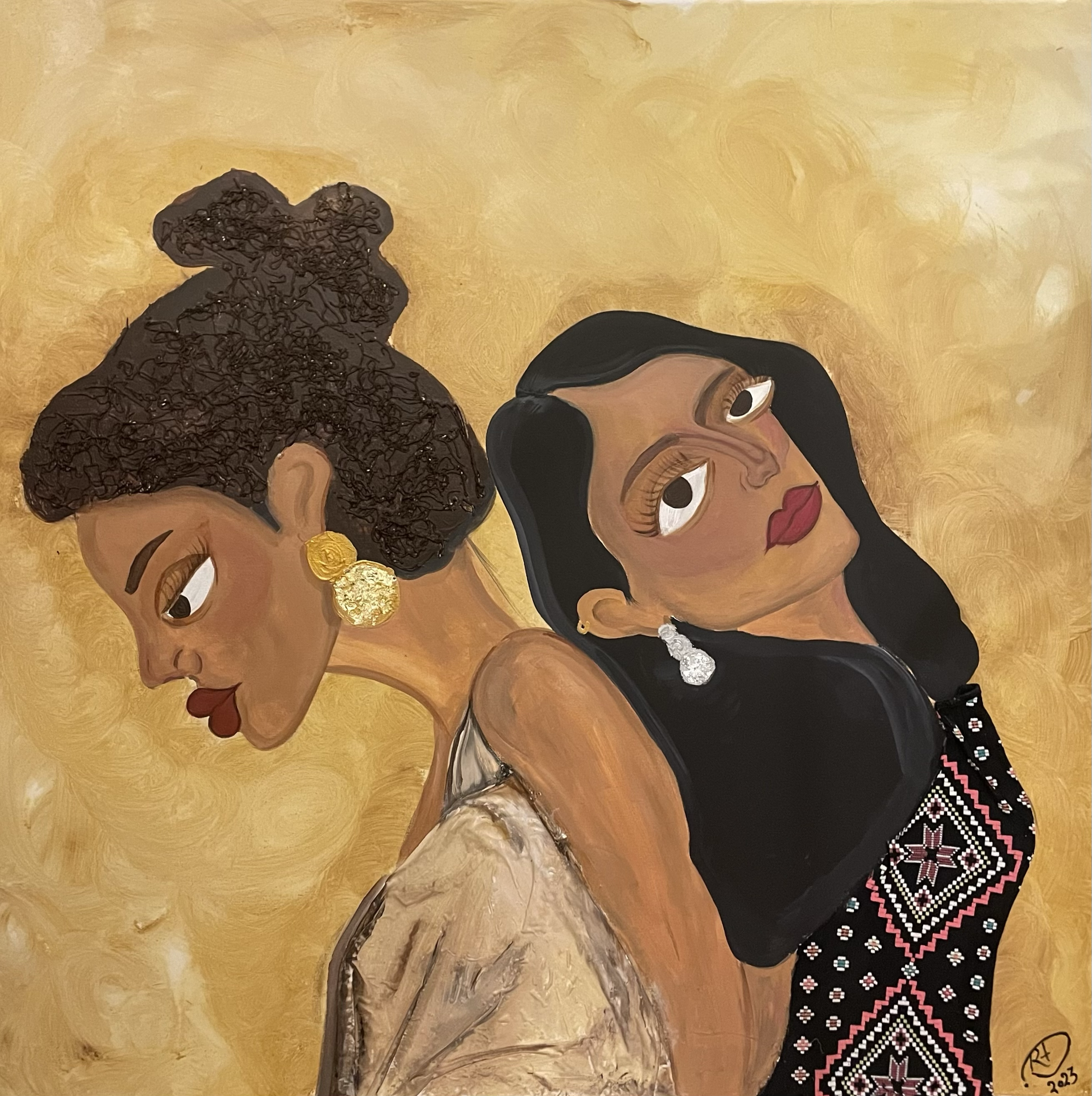 Two Sisters, Mixed Media on Canvas, 100 cm x 100 cm 