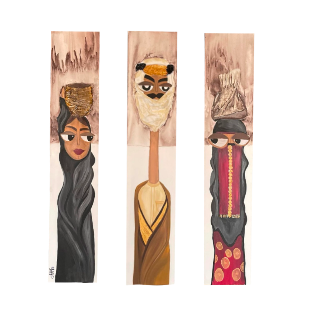 Untitled (3 pieces), Mixed Media on Canvas, 100 cm x 30 cm  