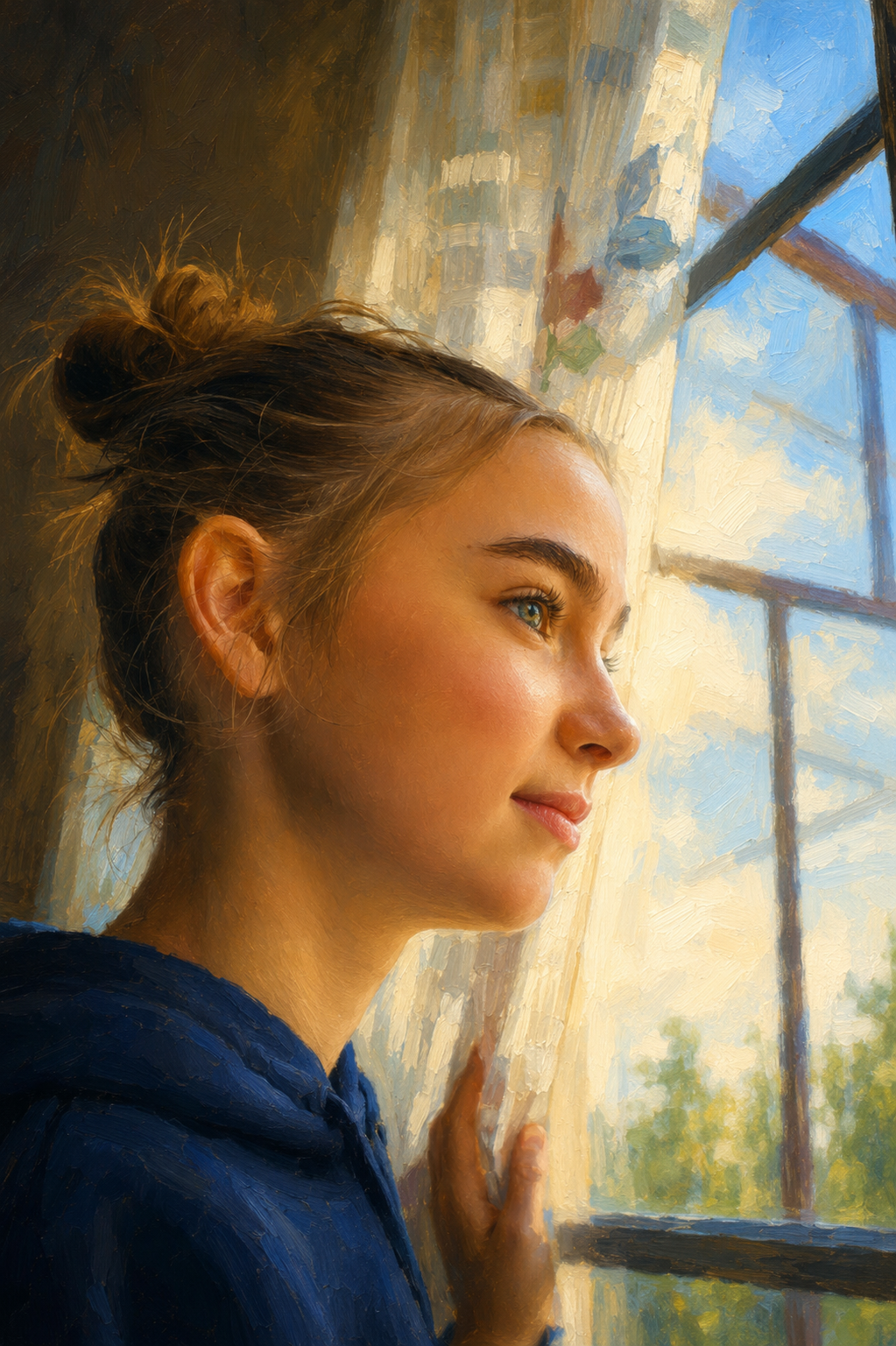 fille regarde a la fenêtre illustration