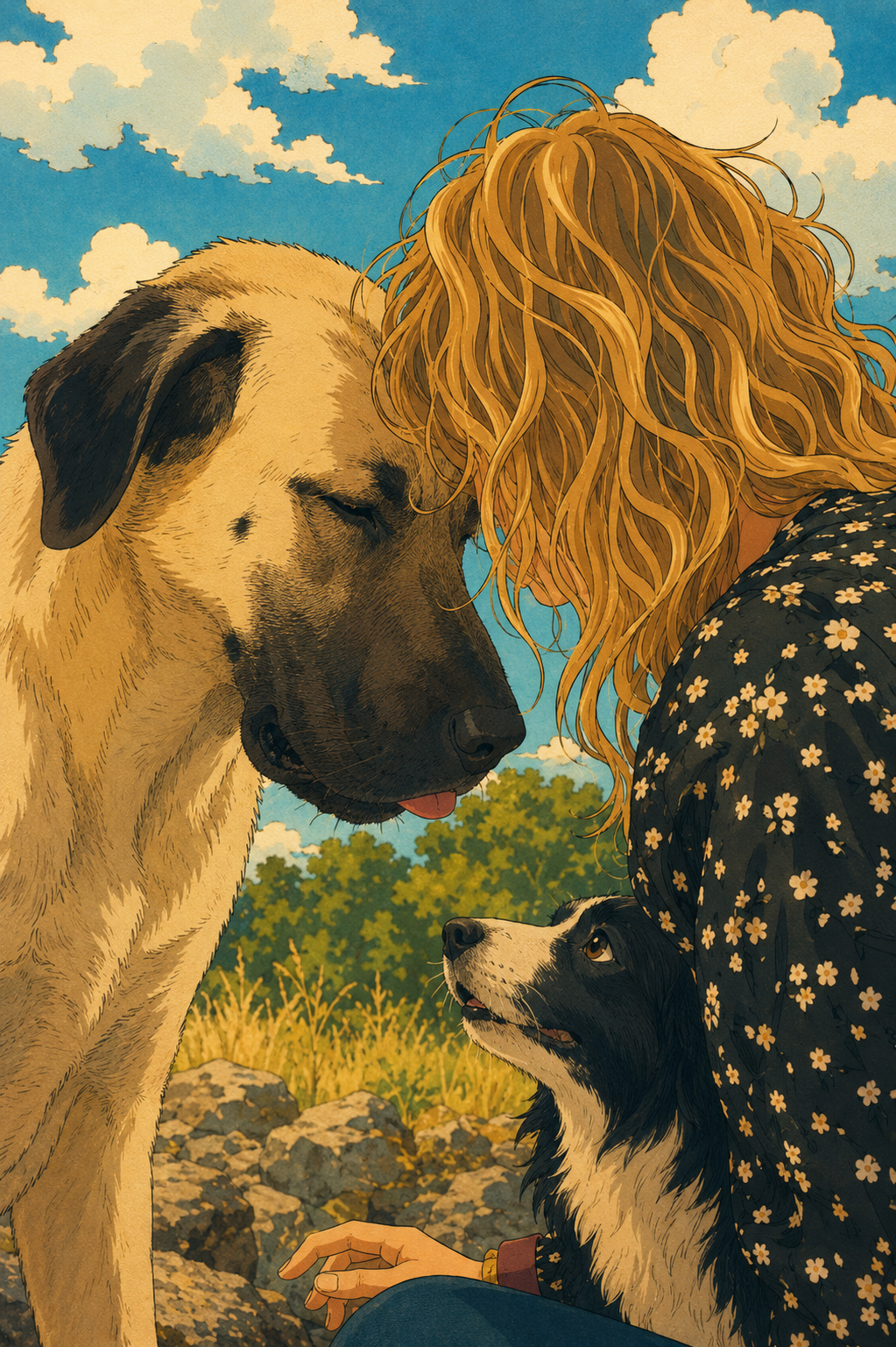 femme tête à tête avec son chien illustration