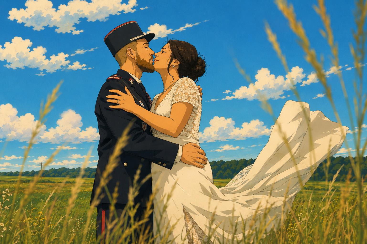 couple mariage champ illustration