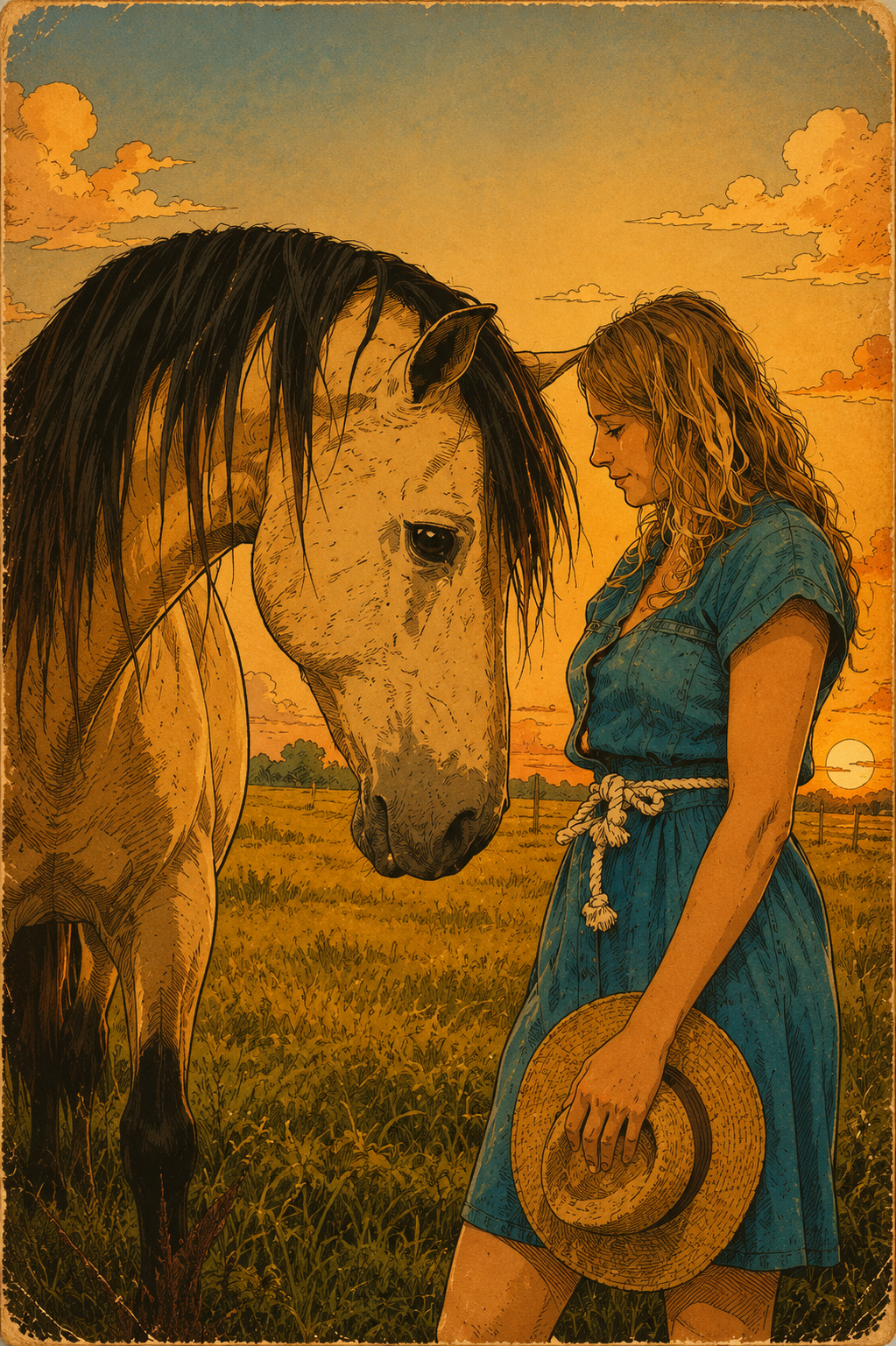 femme et son cheval portrait illustration