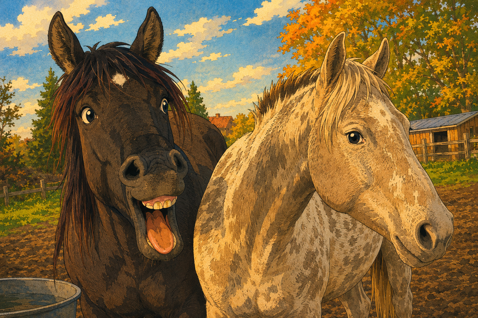 deux chevaux pré rigole illustration