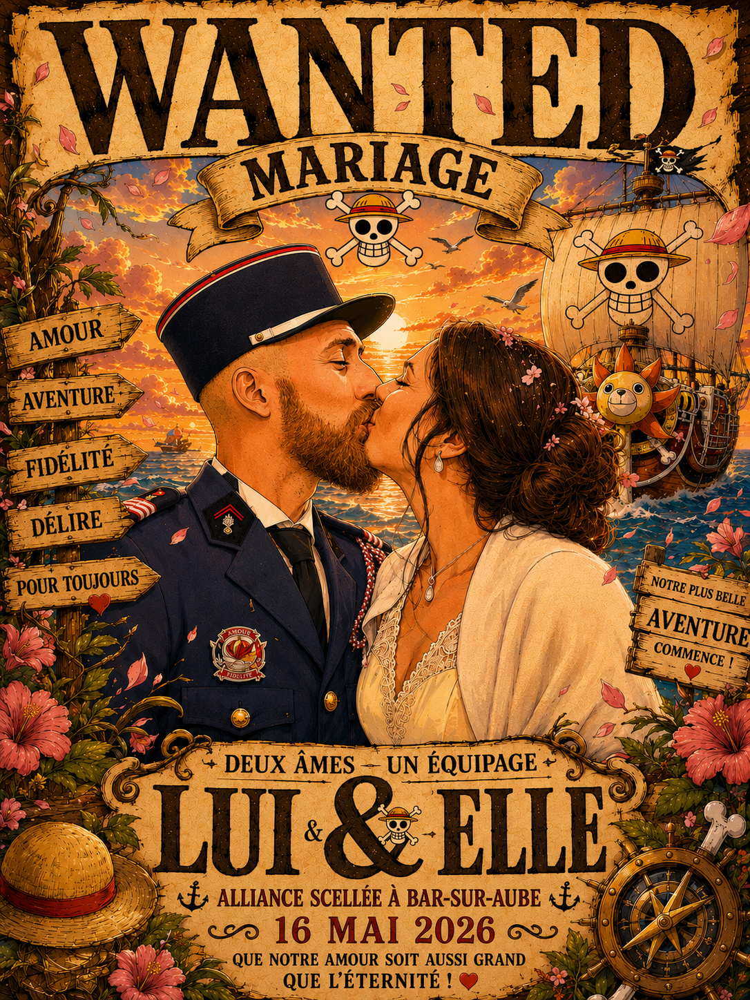 couple mariage illustration wanted one piece