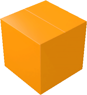 A closed orange cardboard box with a fold on the top surface.