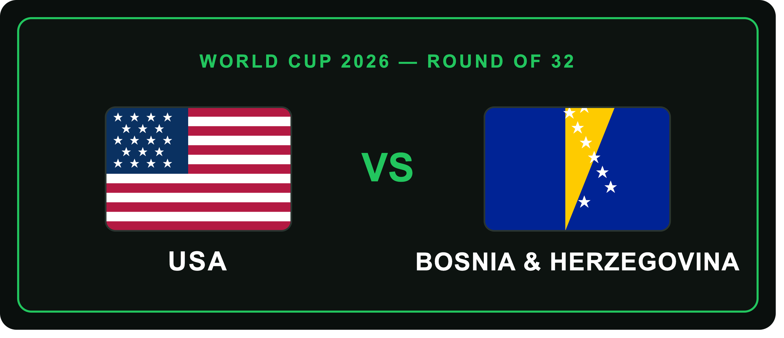 USA vs Bosnia World Cup round of 32 betting available at MyWinners on Fanatics Sportsbook