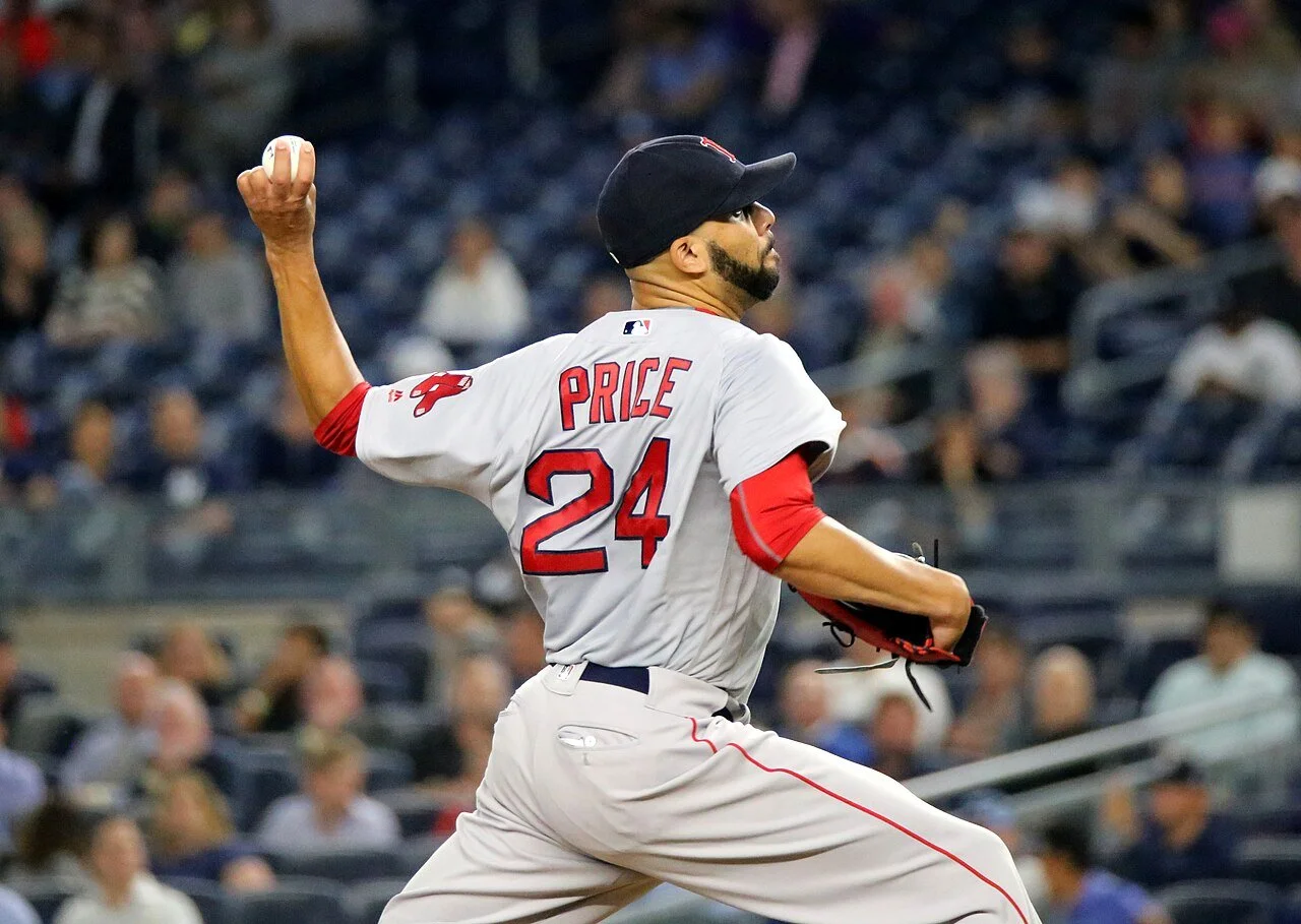 David Price pitching for the Boston Red Sox against the New York Yankees at Yankee Stadium.