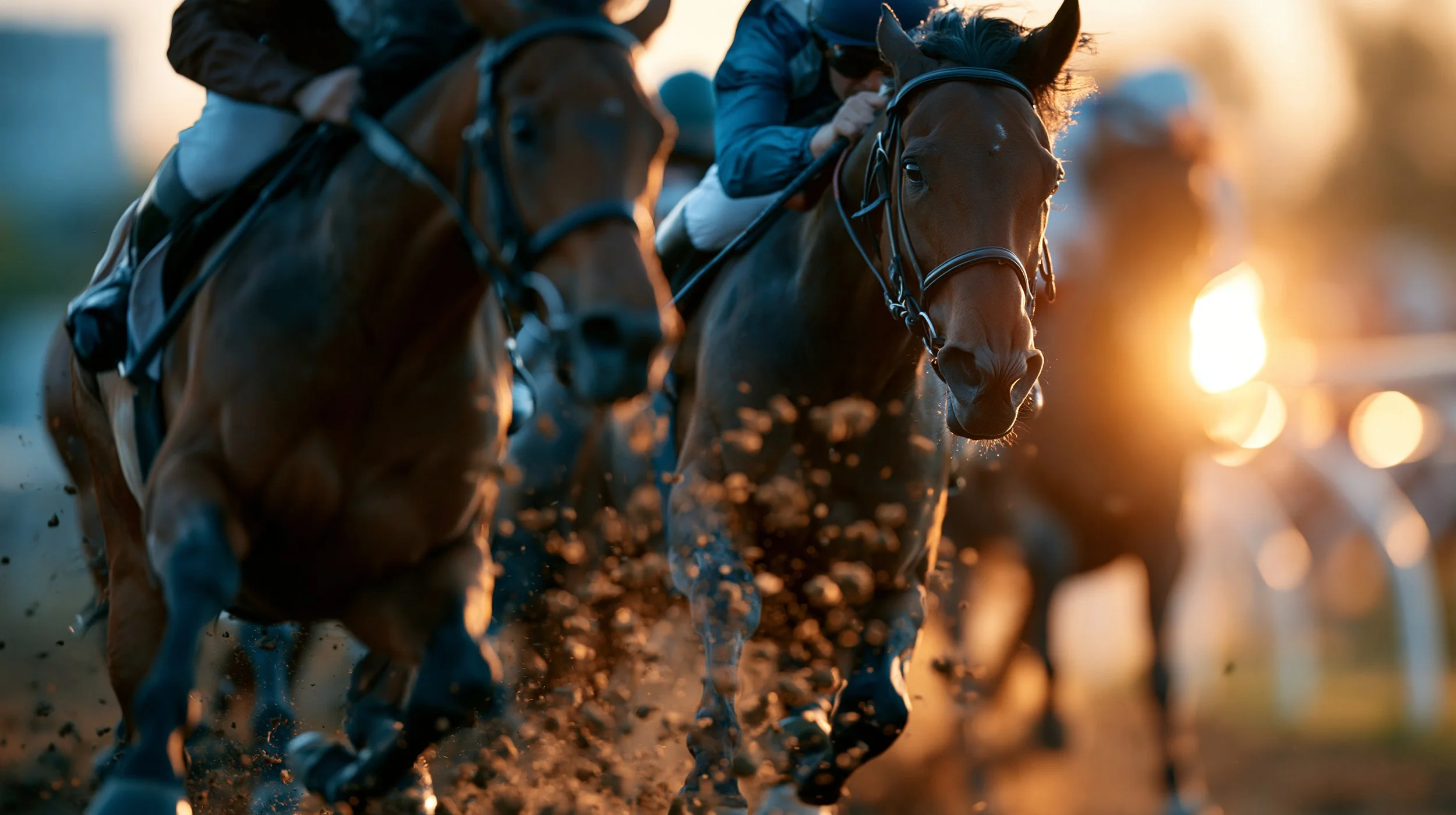 The field rounding the turn at Saratoga Race Course in the 158th Belmont Stakes — bet at MyWinners