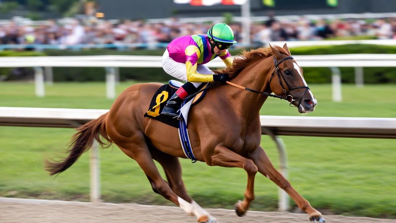 Kentucky Derby and Belmont Stakes winner Golden Tempo training toward the Travers Stakes at Saratoga under Cherie DeVaux.