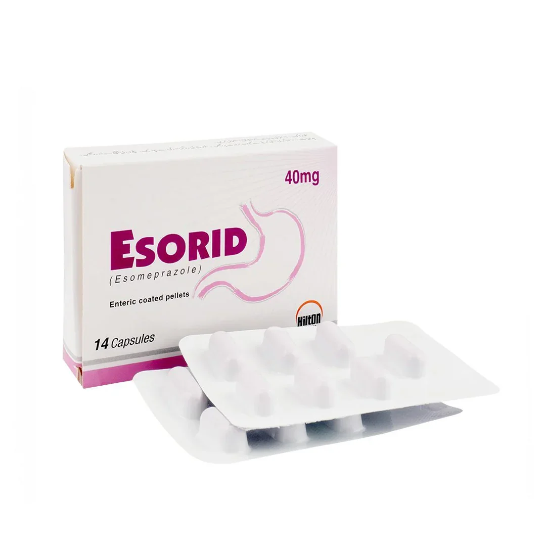 Box of Esorid capsules with blister pack in front of it.