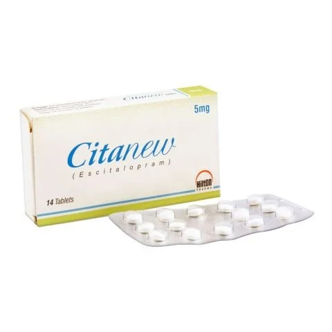 Box of Citanew 5mg medication with blister pack of 14 tablets in front