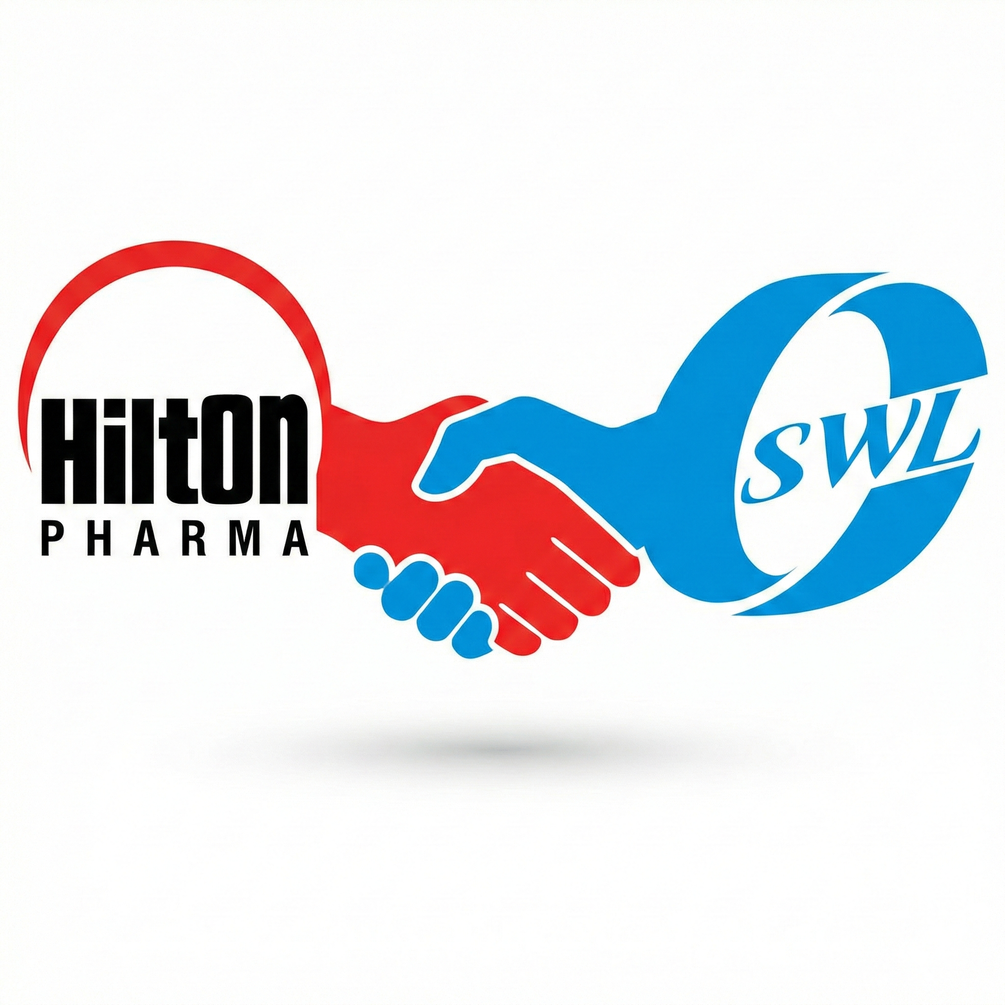 Logo showing a handshake between a red hand with the text 'HITON PHARMA' and a blue hand with the text 'SWZ' in a circular shape.