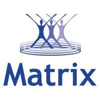 Logo of a company or organization named 'Matrix' featuring three stylized human figures with outstretched arms above a circular, ripple-like design.