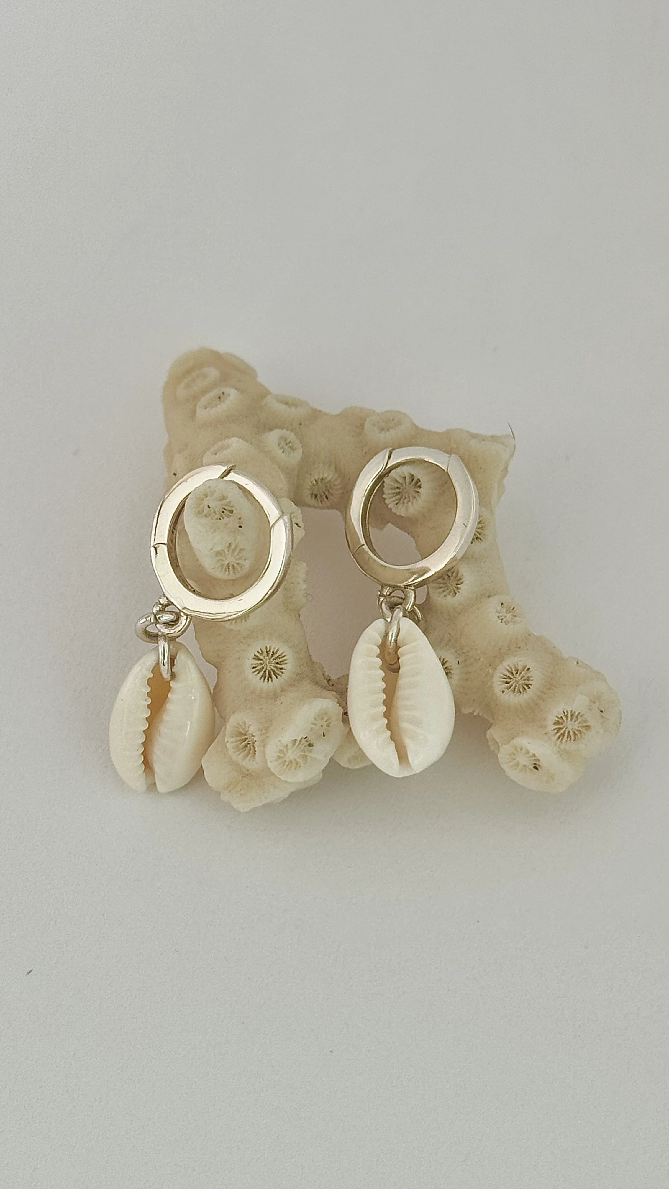 White Cowrie Shell Hoop Earring