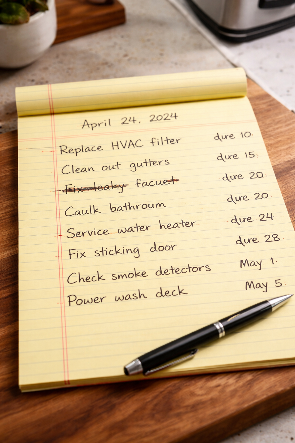 Home maintenance checklist showing common handyman tasks included in a proactive home maintenance plan.
