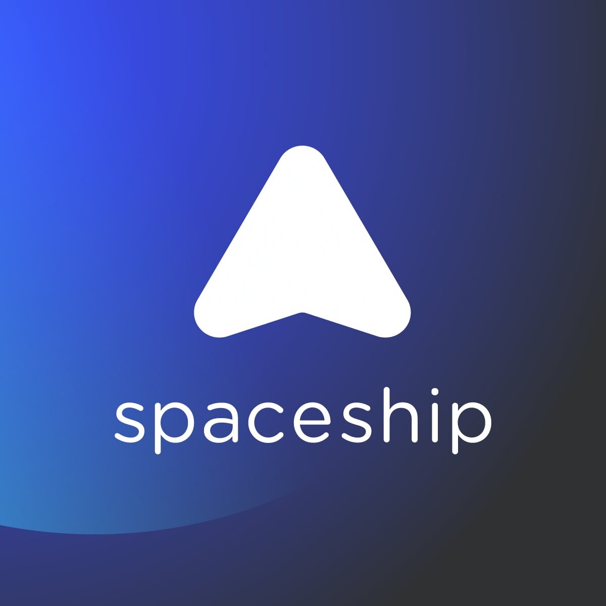 Logo of Spaceship with a white arrowhead icon and the word 'spaceship' below it on a blue gradient background.