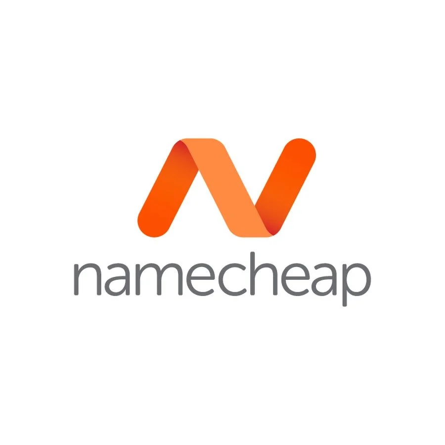 The logo features an orange, stylized 'N' shape above the word 'namecheap' in lowercase gray letters, set against a white background.