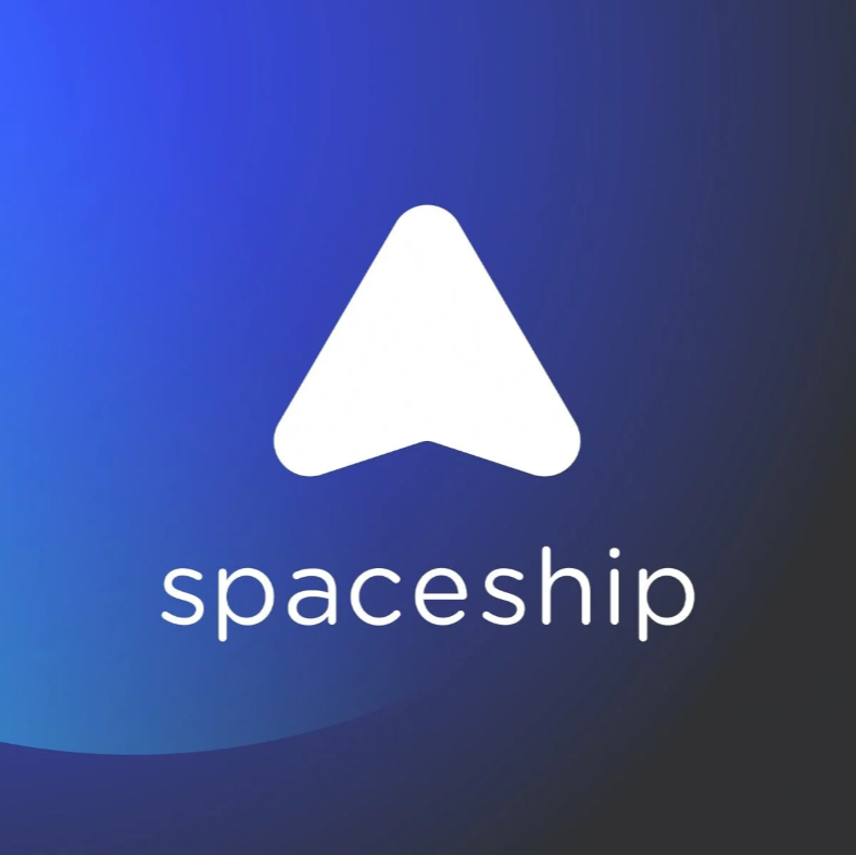 Logo of Spaceship with a stylized white spaceship icon above the word "spaceship" on a gradient blue background.