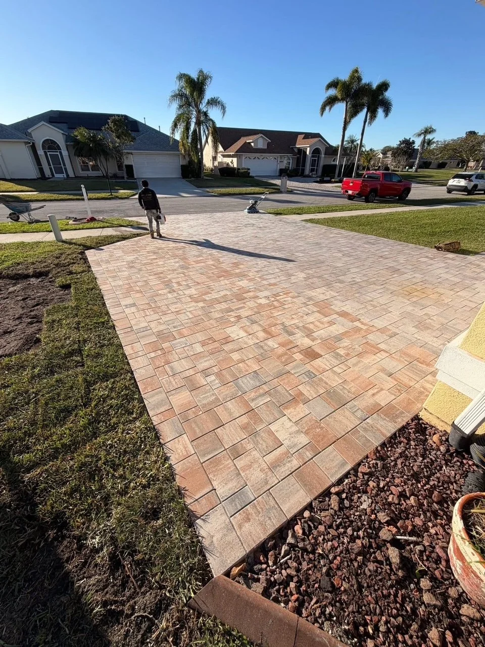 Paver driveway and patio installation for homeowners in Melbourne, Palm Bay, Viera, Merritt Island, and surrounding Florida communities.