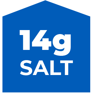 Blue salt packet label indicating 14 grams of salt