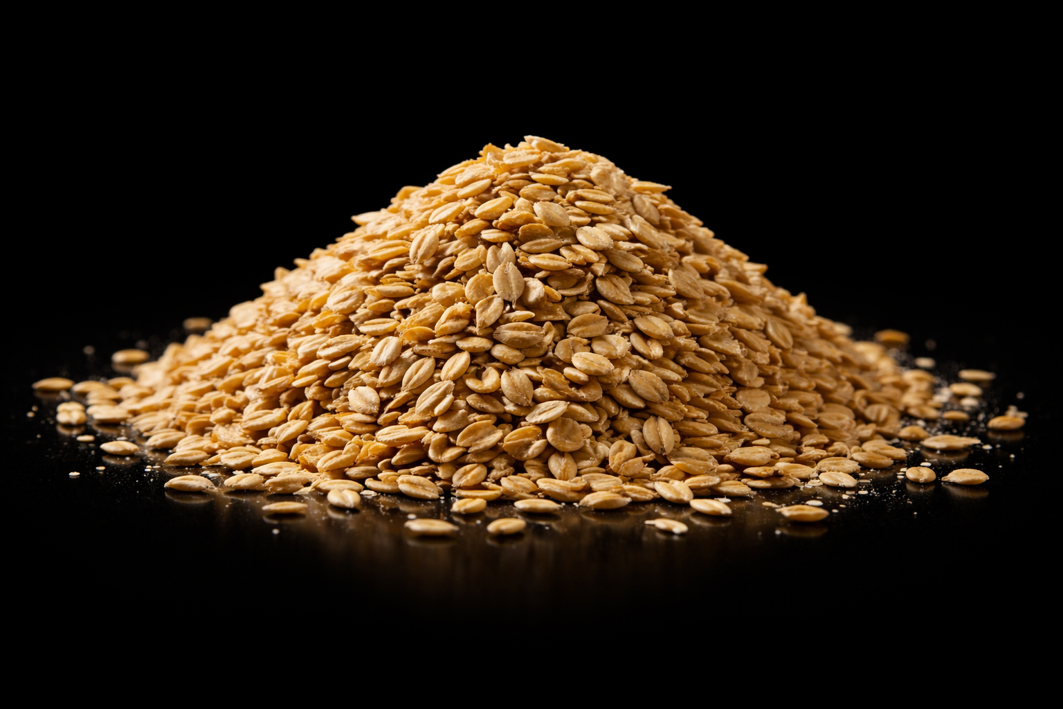 Pile of wheat grains on a black background.