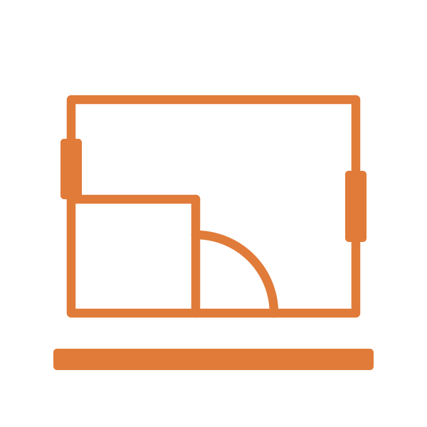 Diagram of a door hinge with a door swinging open.